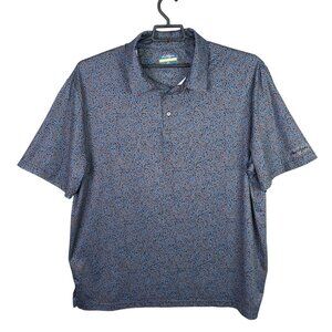 Mens Ben Hogan Performance Polo Shirt Gray & Blue Leaf Print Polyester Blend 2XL